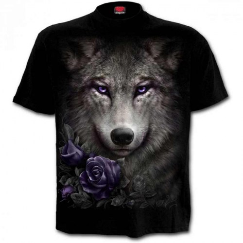 TR426698 Tshirt Wolf Roses Black SpiralDirect