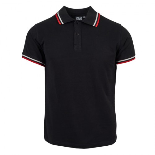 Tshirt Polo Double Stripe Black-red-white