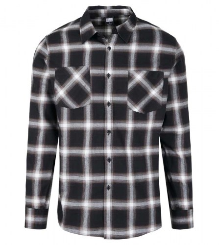 TB3195-Checked-Flanner-Shirt-Black-White-plainl-front-Urban-Calssics