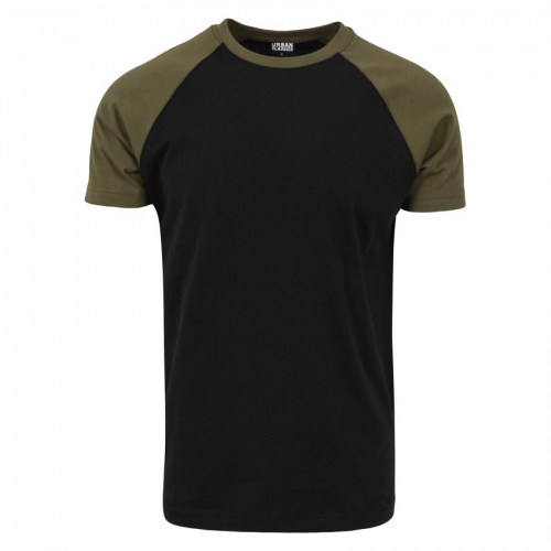 Urban-Classics-Tshirt Raglan Contrast Black-Olive